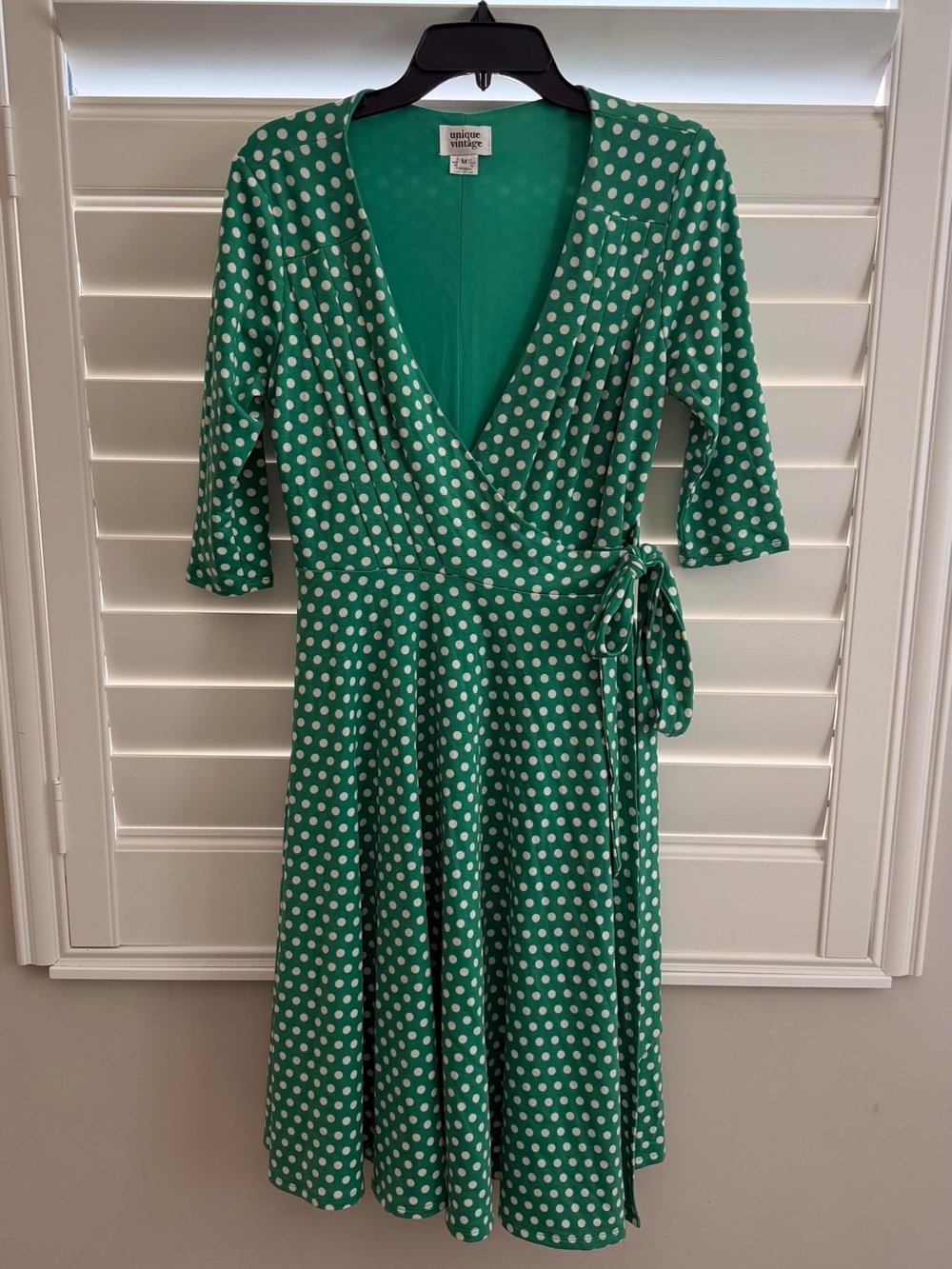 Unique Vintage Green Polka Dot Wrap Dress